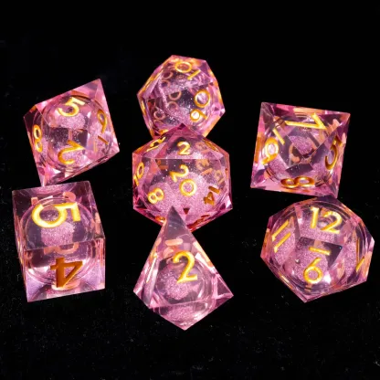 Pink Liquid Core DND Dice Set – Sharp D6 & D20, Birthday Gift for D&D Players