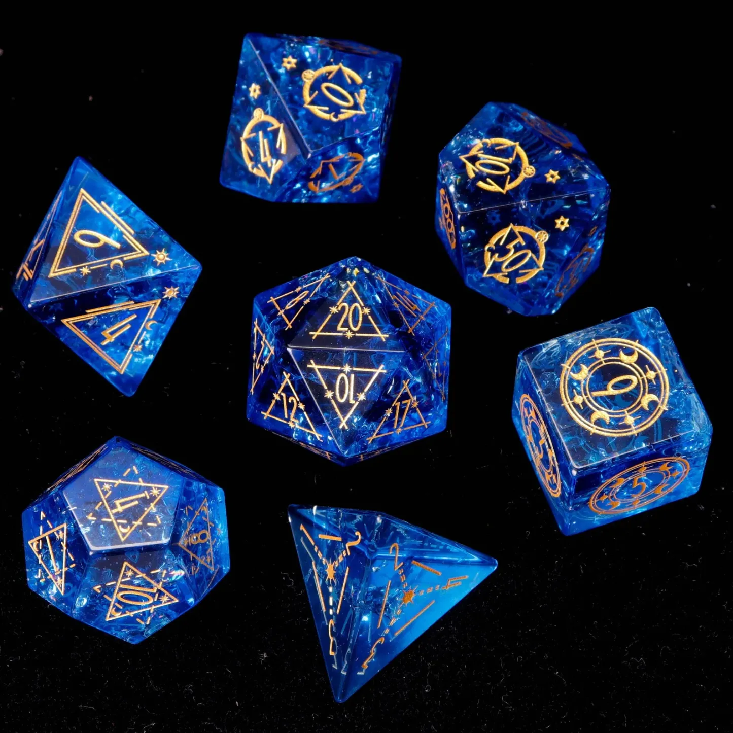 Blue Glass D&D Dice Set – Gemstone Style Polyhedral RPG Dice, Perfect Birthday Gift for Him/Her
