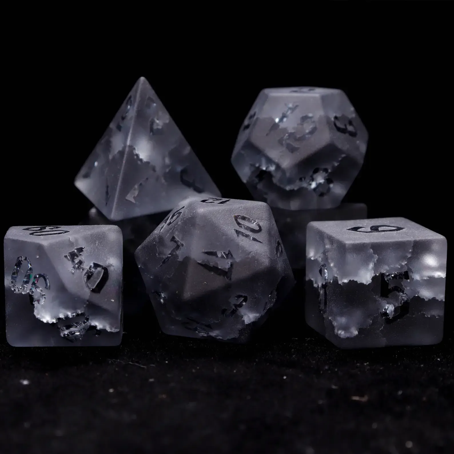 Black Sparkle D&D Gem Dice Set – Matte Black, Sharp Edge, Perfect RPG Gift for Boyfriend