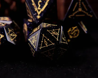 Engraved Dark Blue D&D Dice Set – Handmade Sandstone Gem, RPG Gift for Birthday