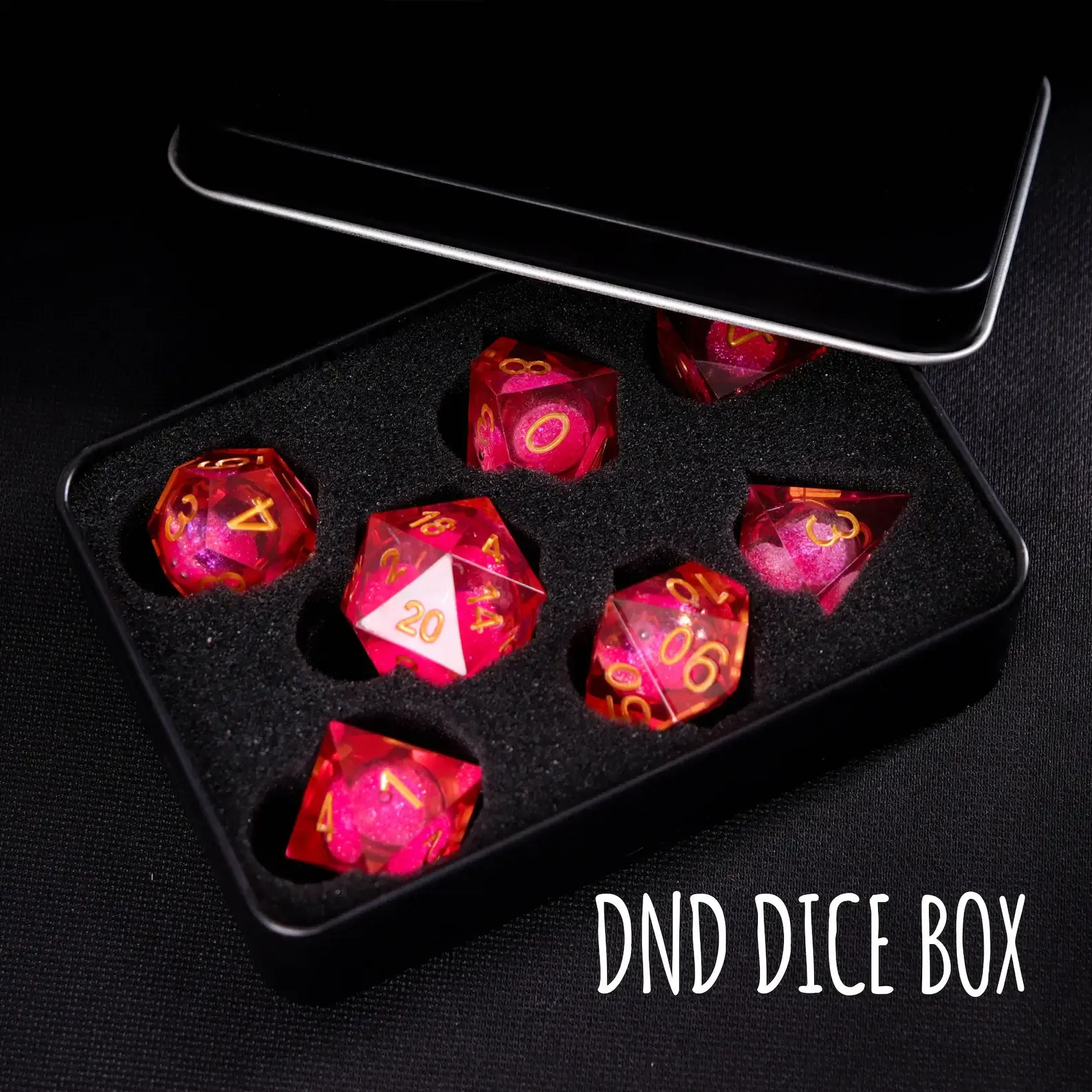 Personalized D&D Dice Set – Engraved Box, Sharp Edge Resin Polyhedral RPG Dice, Perfect Birthday Gift