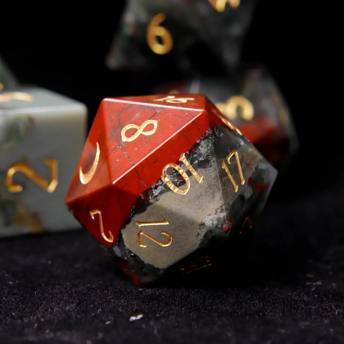 Red Natural Bloodstone D&D Dice Set – Sharp Edge Gemstone RPG Dice