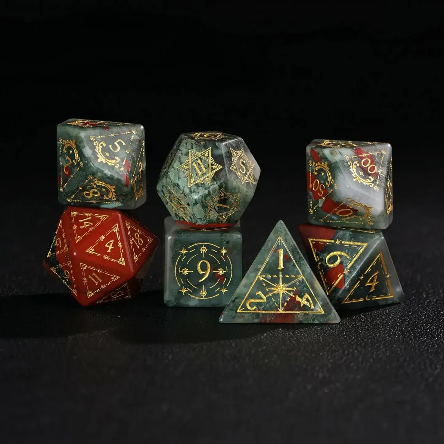 Red Natural Bloodstone Dungeons & Dragons Polyhedron RPG Gem Dice Set