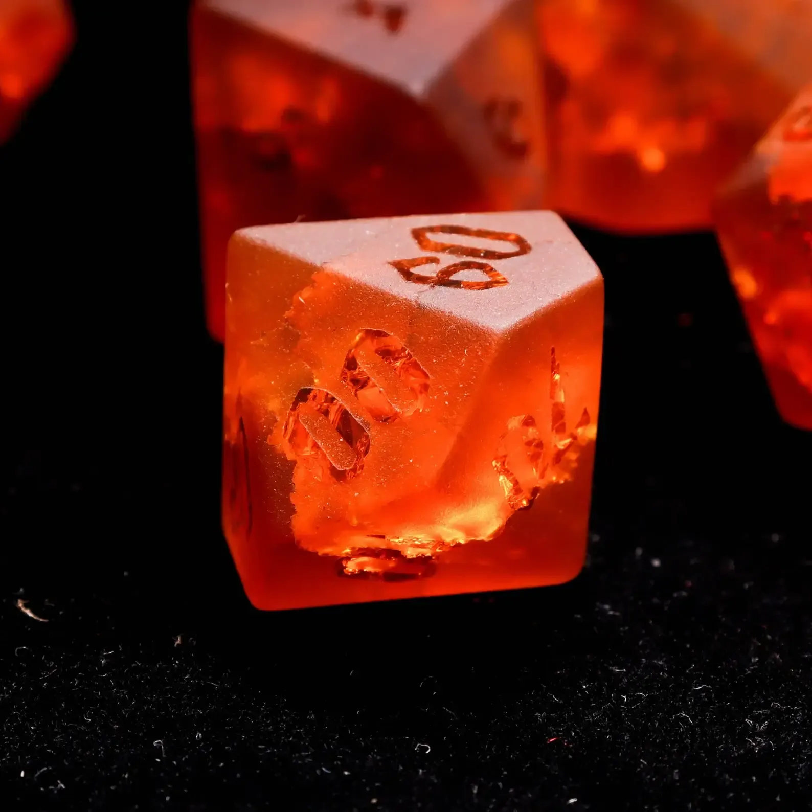 Orange Glass Sharp Edge D&D Dice Set, Dungeons and Dragons Polyhedral RPG Gemstone Dice Set