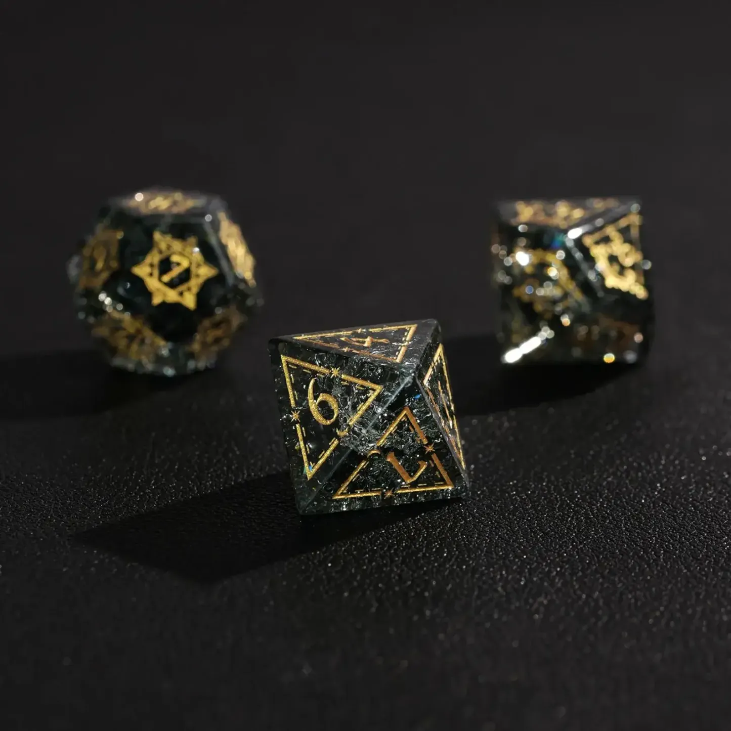 Black Sparkle DND Dice Set – Handcrafted Matte Black Gemstone Polyhedral Dice