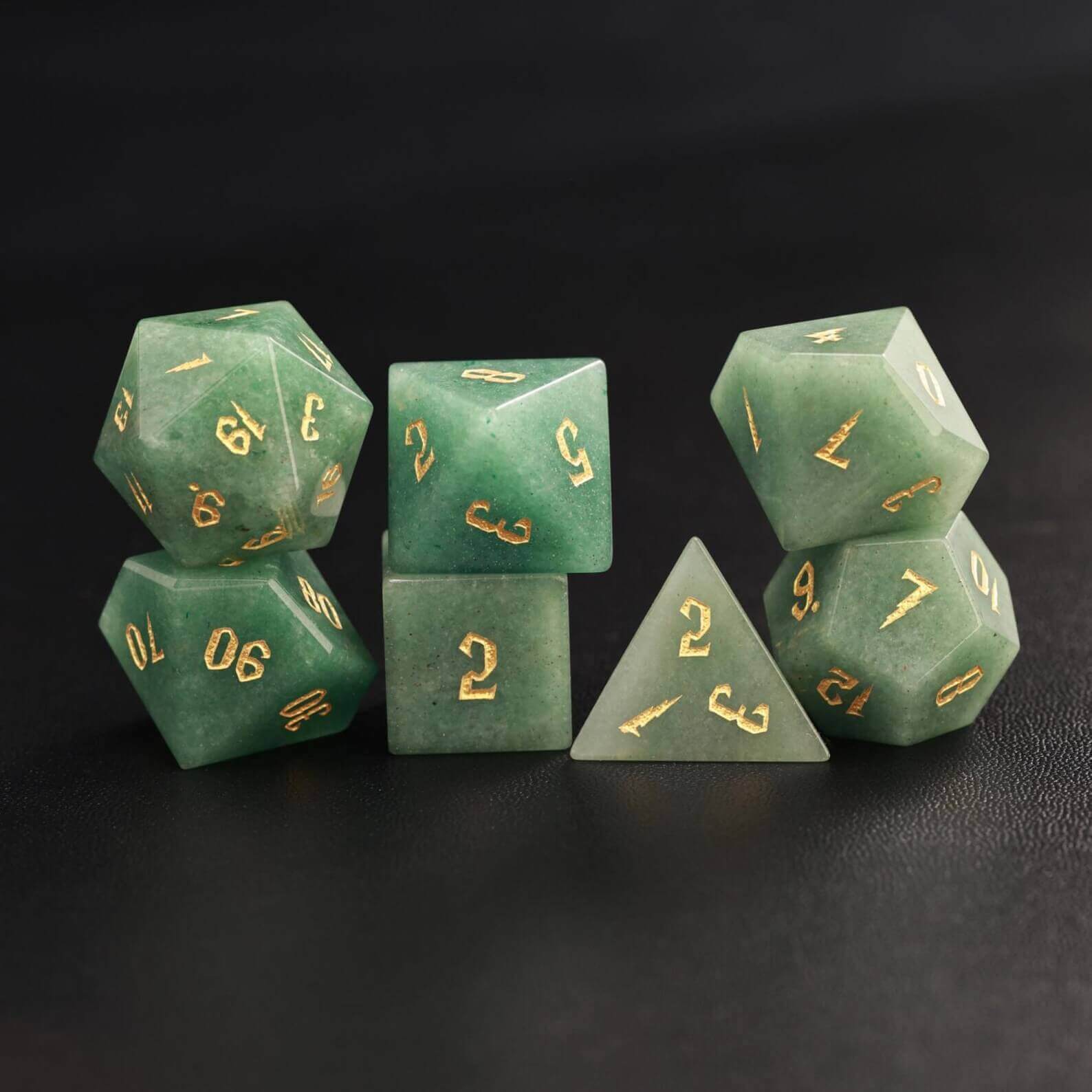 Green Jade DND Dice Set – Handcrafted Aventurine Sharp-Edge Polyhedral Dice