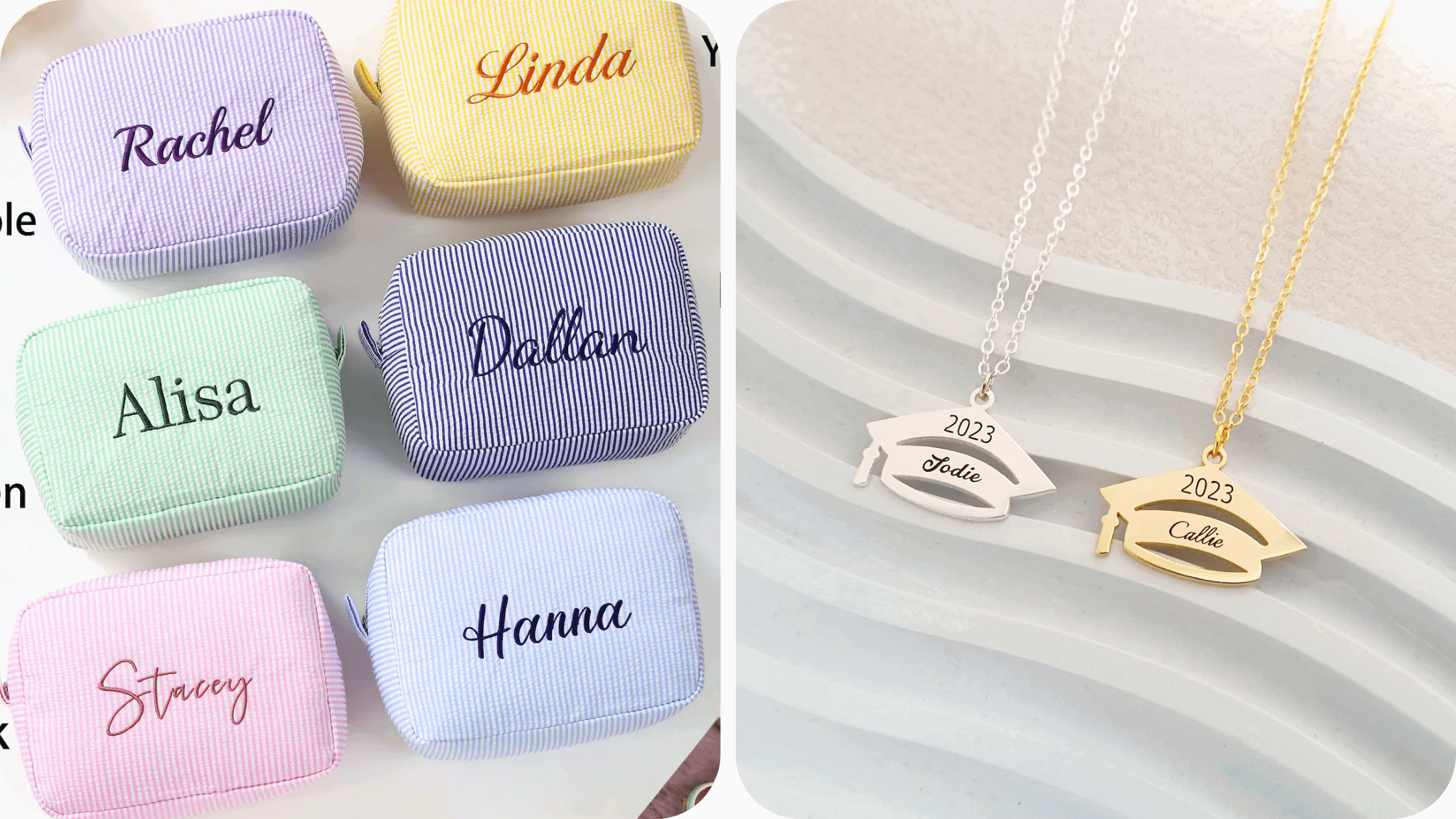 Personalized Makeup Bag + Custom Graduation Necklace or Bracelet