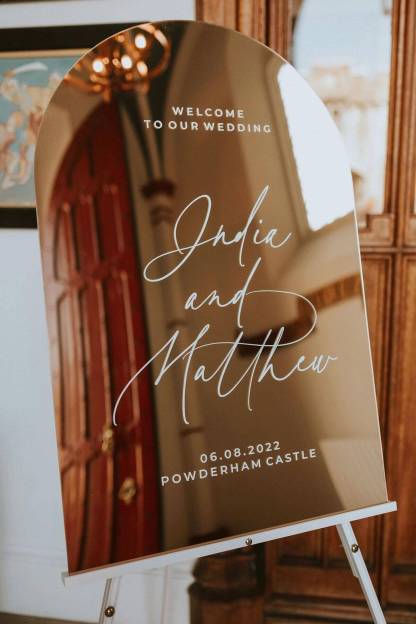 Custom Welcome Sign - Elegant Acrylic Mirror with Gold Accent, Perfect for Weddings & Events