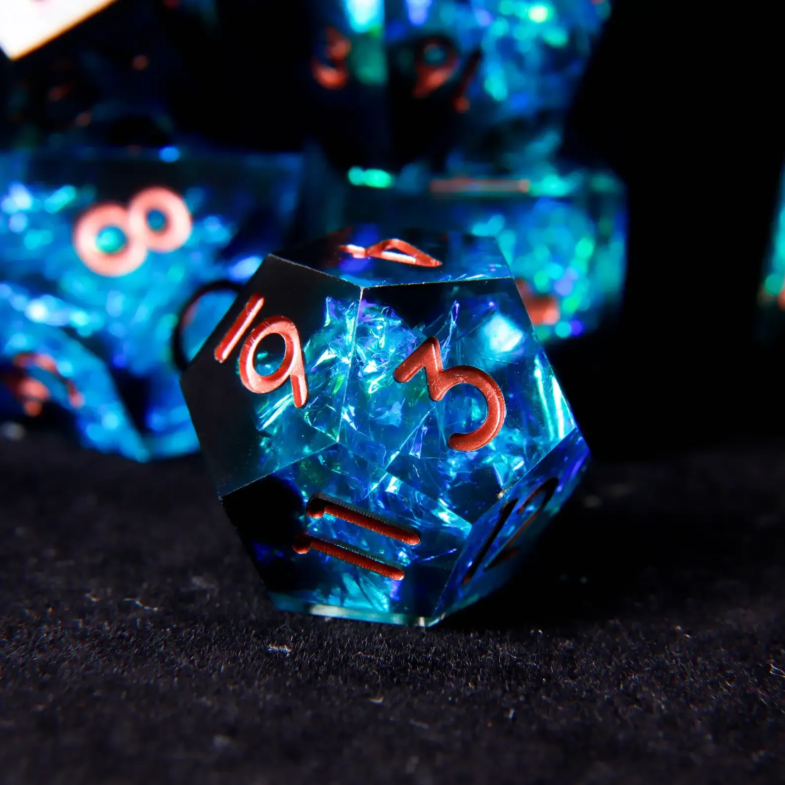 Blue Lightning DND Dice Set – Sharp Polyhedral Resin Dice, Birthday Gift for Boyfriend