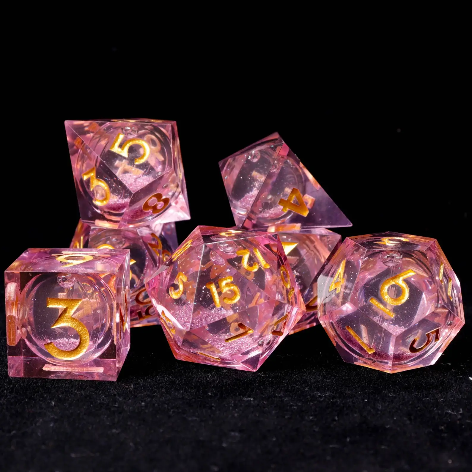 Pink Liquid Core DND Dice Set – Sharp D6 & D20, Birthday Gift for D&D Players