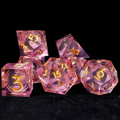 Pink Liquid Core DND Dice Set – Sharp D6 & D20, Birthday Gift for D&D Players