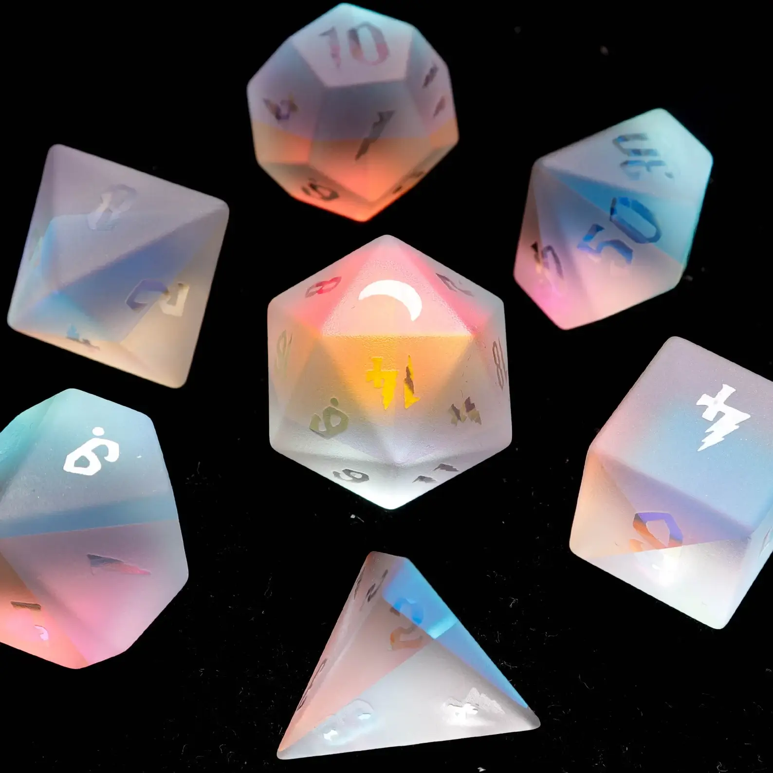 Rainbow Stained Glass DND Dice – Transparent Crystal-Like Dice for Collectors & Gamers