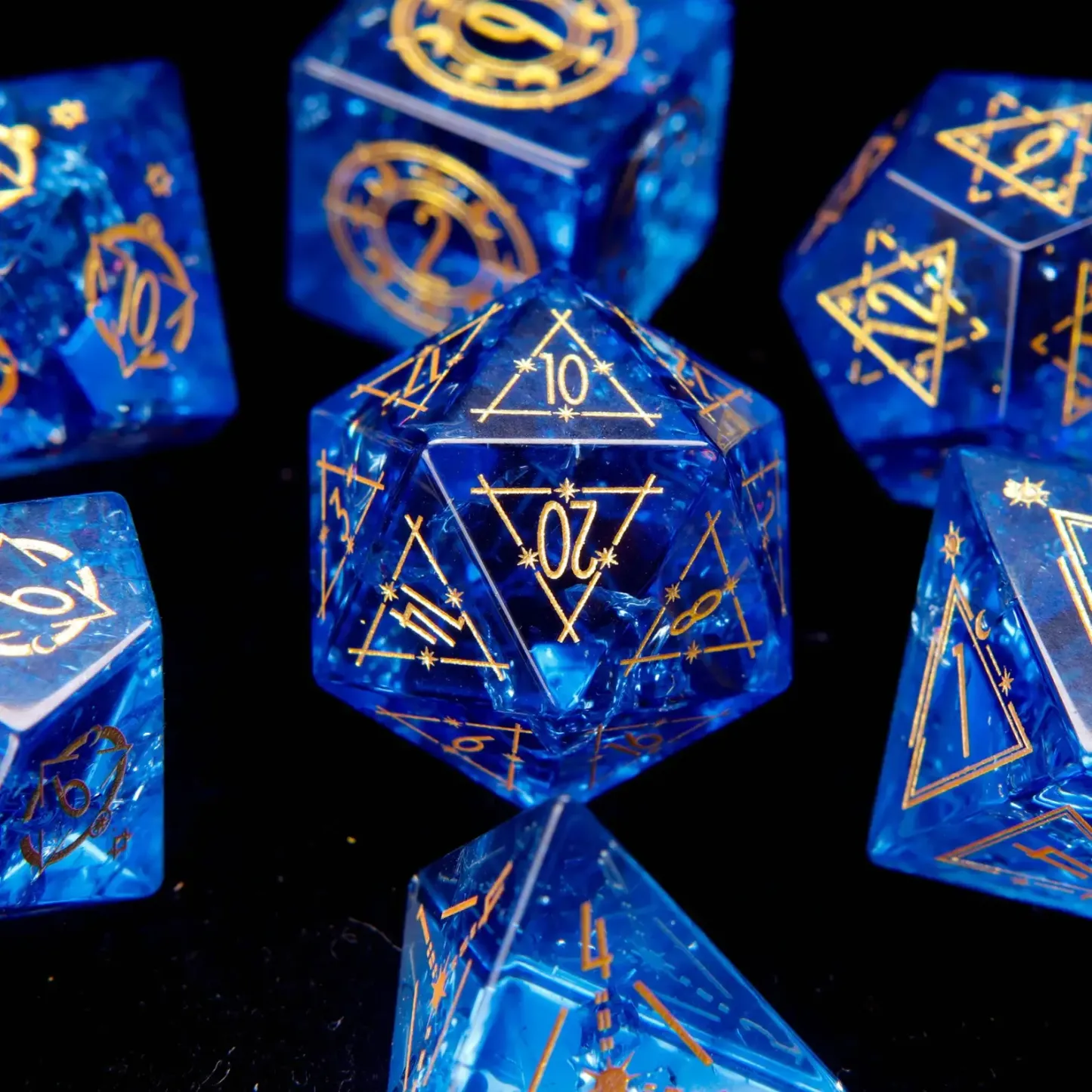 Blue Glass D&D Dice Set – Gemstone Style Polyhedral RPG Dice, Perfect Birthday Gift for Him/Her