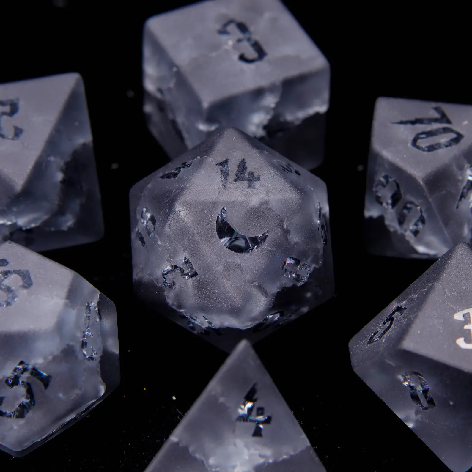 Black Sparkle D&D Gem Dice Set – Matte Black, Sharp Edge, Perfect RPG Gift for Boyfriend