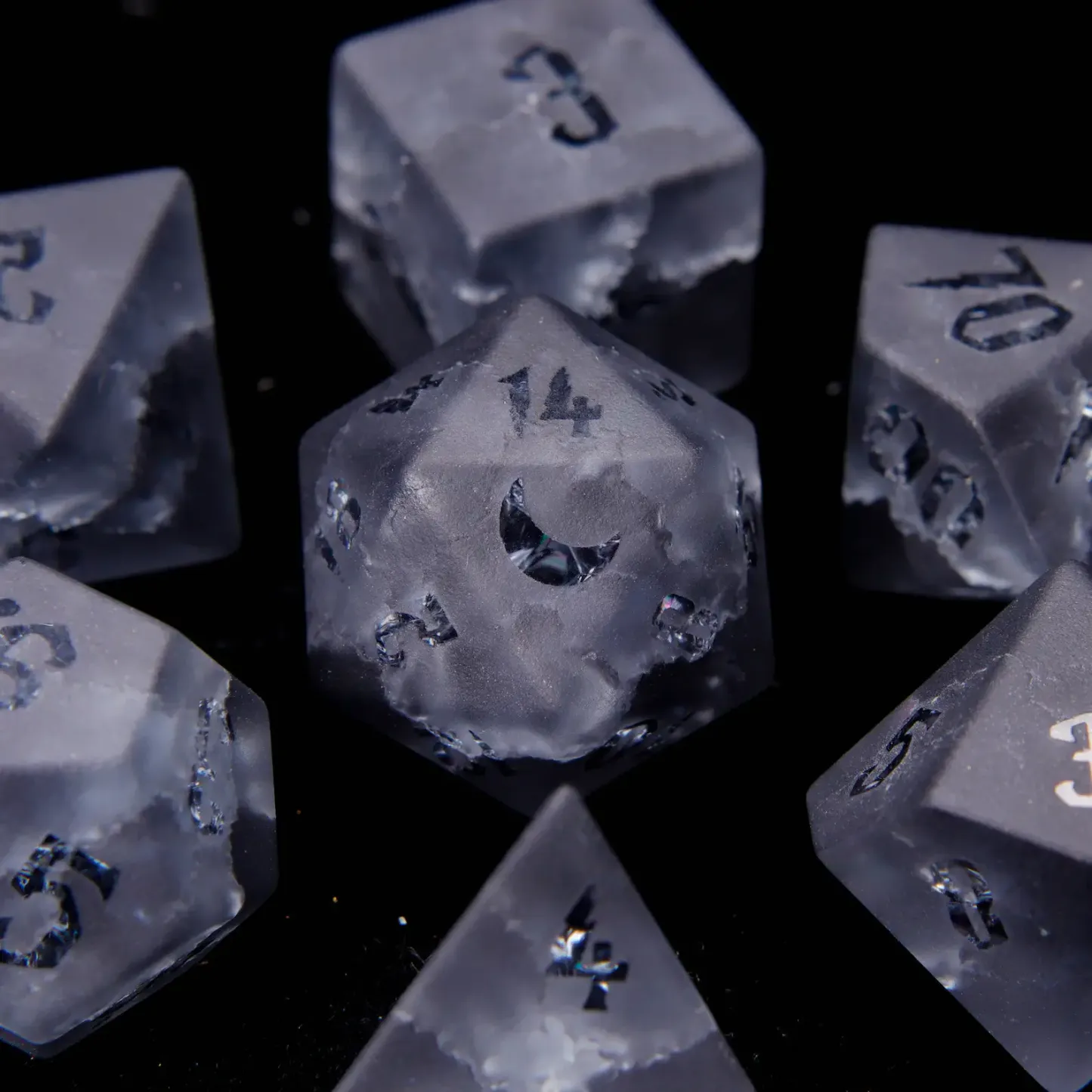 Black Sparkle D&D Gem Dice Set – Matte Black, Sharp Edge, Perfect RPG Gift for Boyfriend