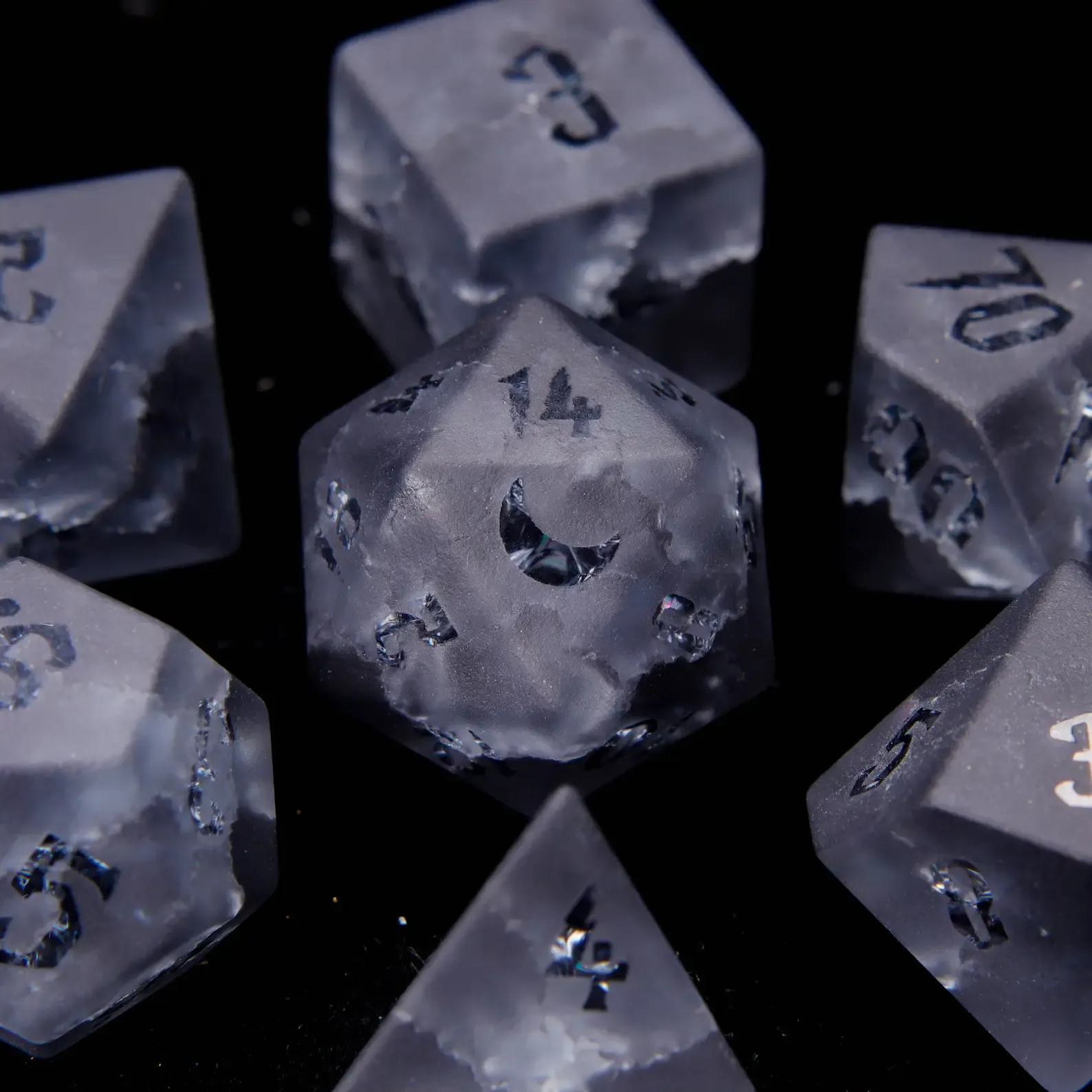 Black Sparkle D&D Gem Dice Set – Matte Black, Sharp Edge, Perfect RPG Gift for Boyfriend