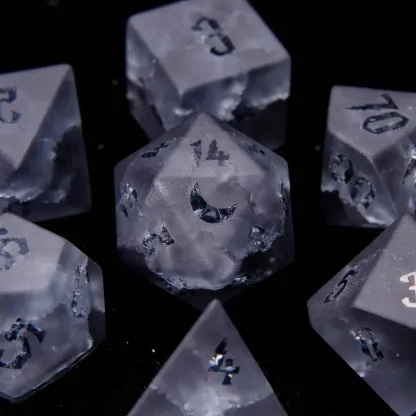 Black Sparkle D&D Gem Dice Set – Matte Black, Sharp Edge, Perfect RPG Gift for Boyfriend