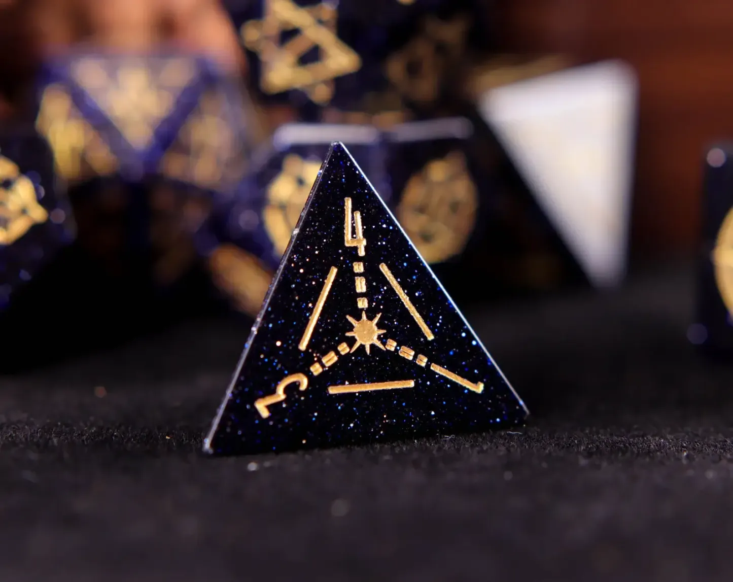 Engraved Dark Blue D&D Dice Set – Handmade Sandstone Gem, RPG Gift for Birthday