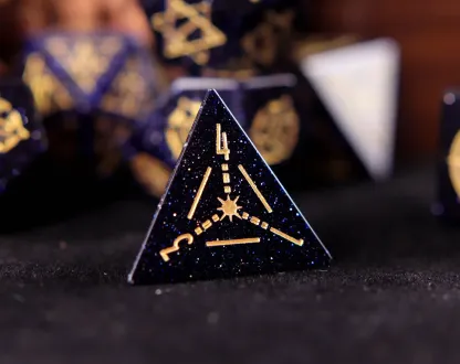 Engraved Dark Blue D&D Dice Set – Handmade Sandstone Gem, RPG Gift for Birthday