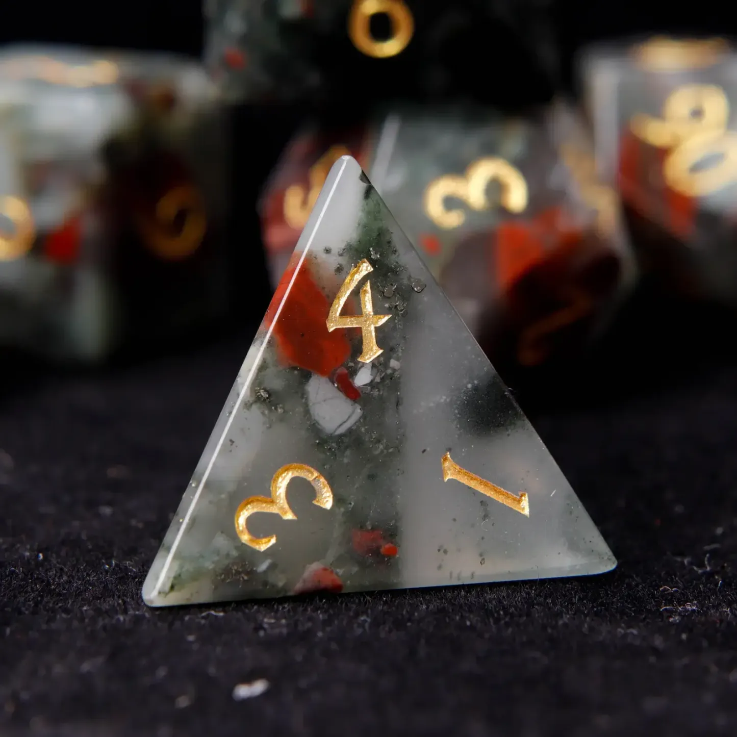 Red Natural Bloodstone D&D Dice Set – Sharp Edge Gemstone RPG Dice
