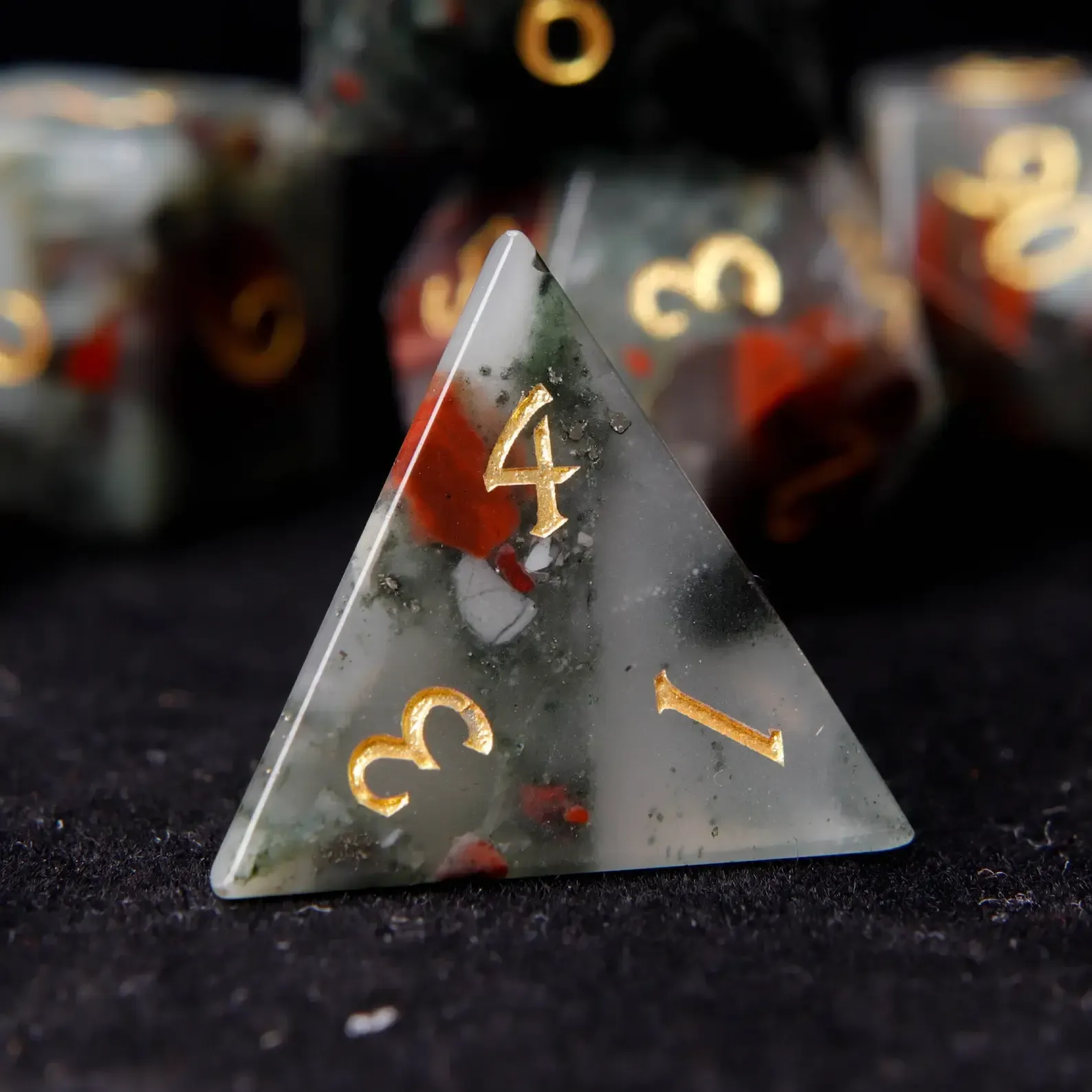 Red Natural Bloodstone D&D Dice Set – Sharp Edge Gemstone RPG Dice