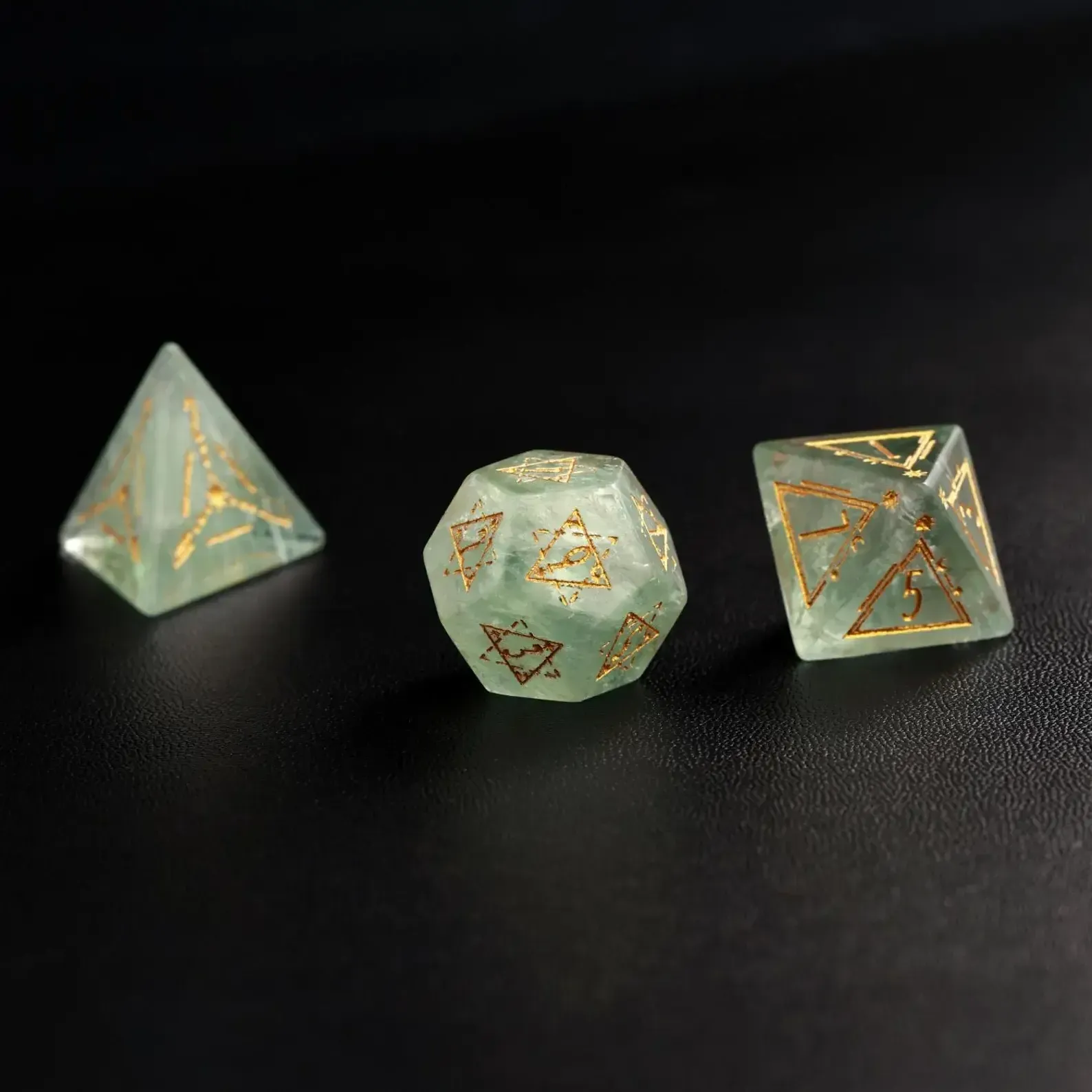 Green Fluorite DND Dice Set, Dungeons and Dragons Polyhedral RPG Gemstone Dice Set
