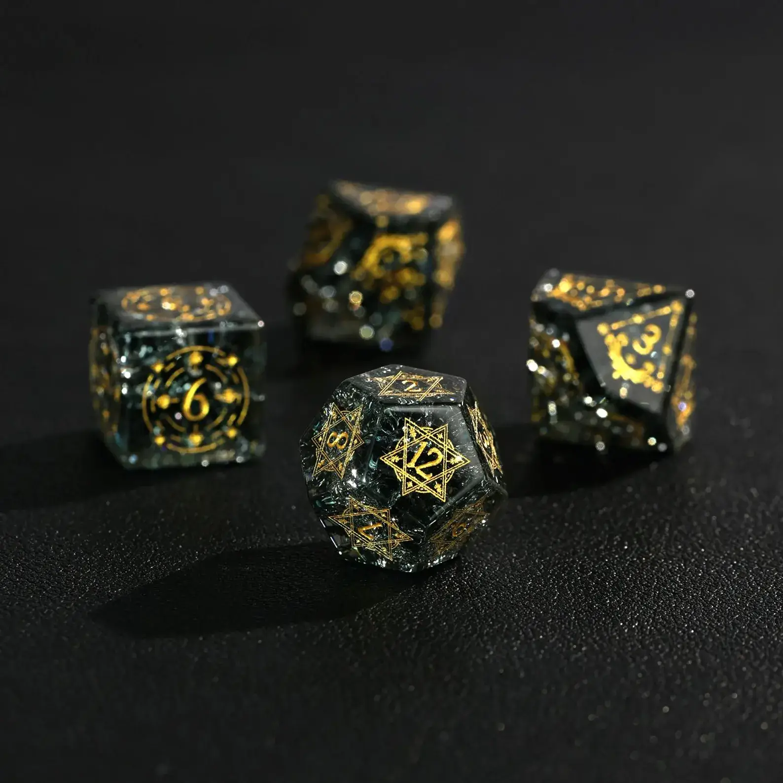 Black Sparkle DND Dice Set – Handcrafted Matte Black Gemstone Polyhedral Dice