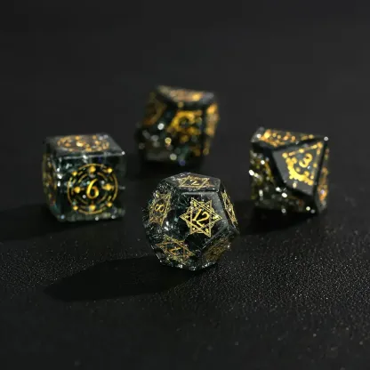 Black Sparkle DND Dice Set – Handcrafted Matte Black Gemstone Polyhedral Dice