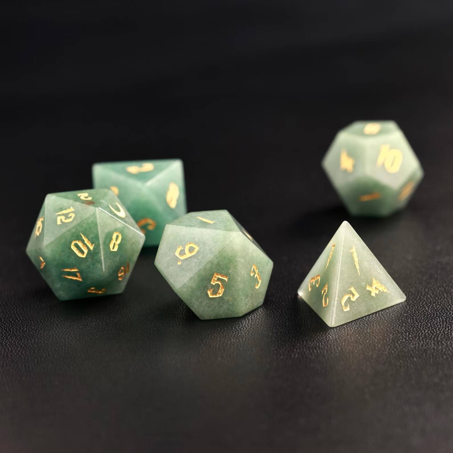 Green Jade DND Dice Set – Handcrafted Aventurine Sharp-Edge Polyhedral Dice
