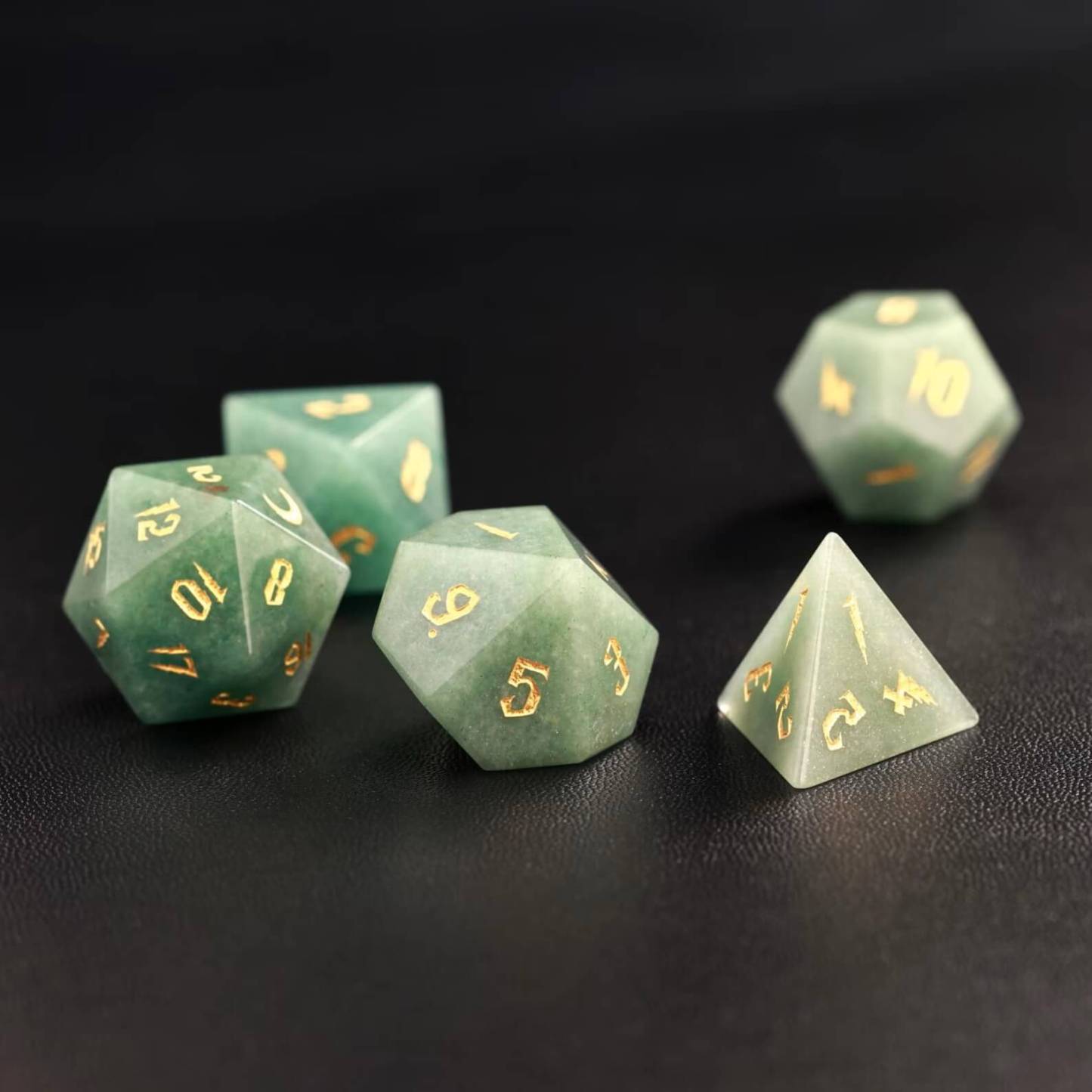 Green Jade DND Dice Set – Handcrafted Aventurine Sharp-Edge Polyhedral Dice