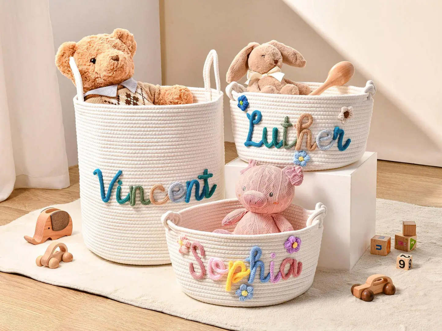 Personalized Handmade Basket, Baby Shower Gift Basket, Baby Shower Gift, Rope Cotton Gift Basket, Toy Organizer