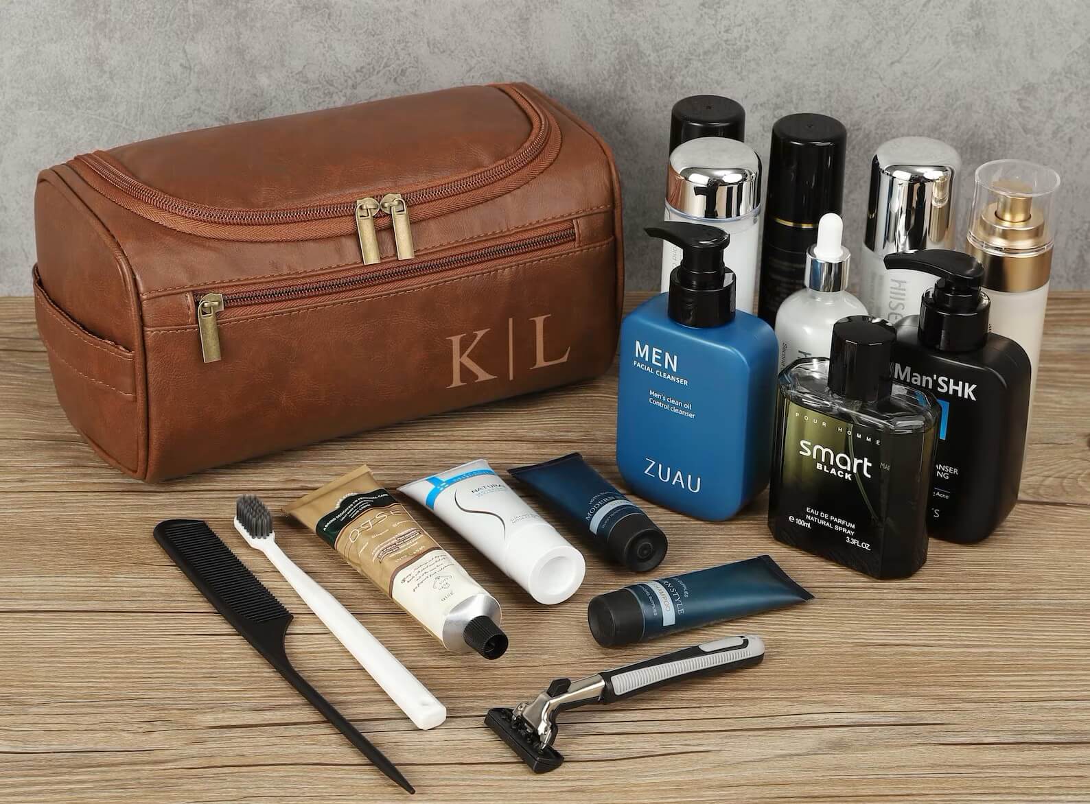 classic leather toiletry bag