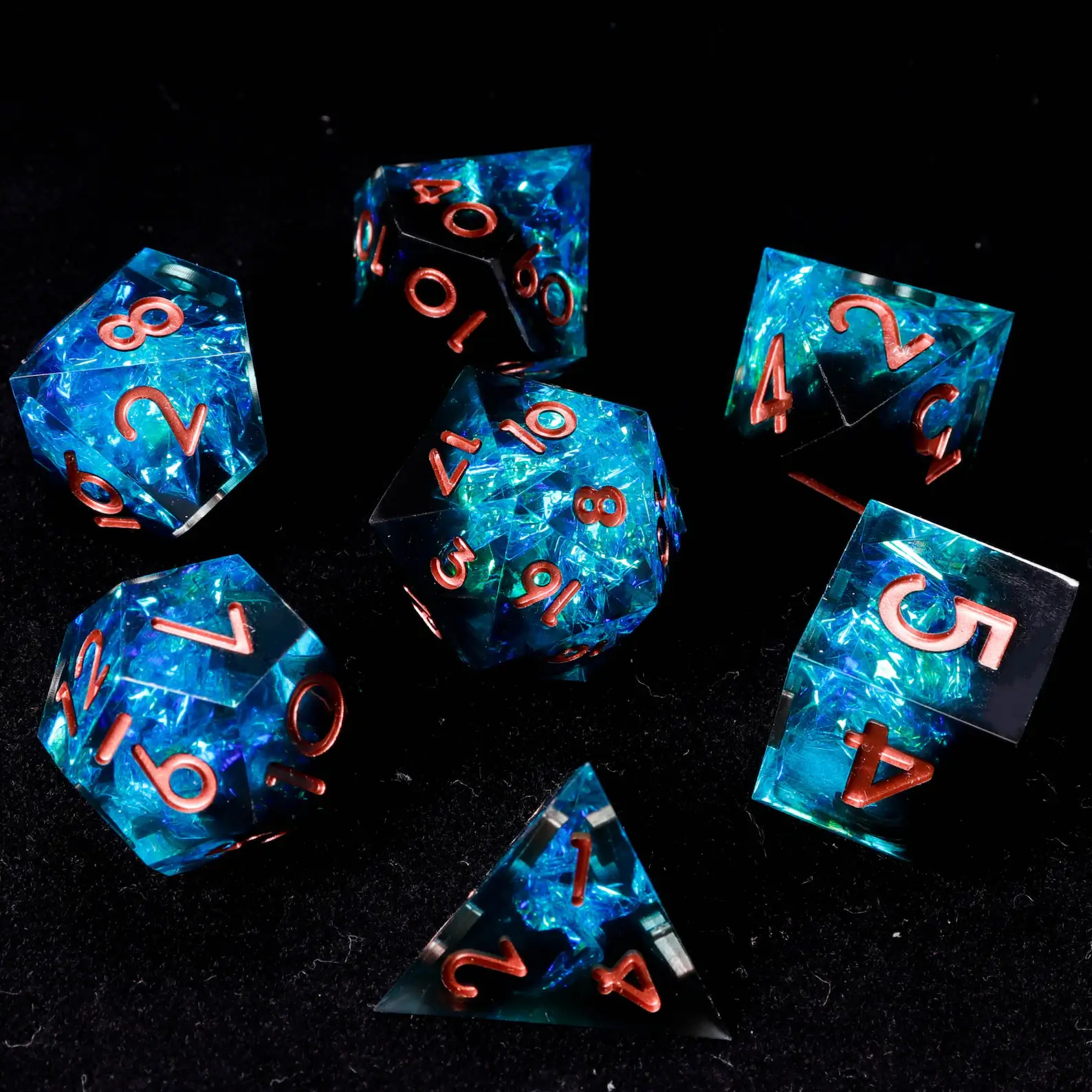Blue Lightning DND Dice Set – Sharp Polyhedral Resin Dice, Birthday Gift for Boyfriend