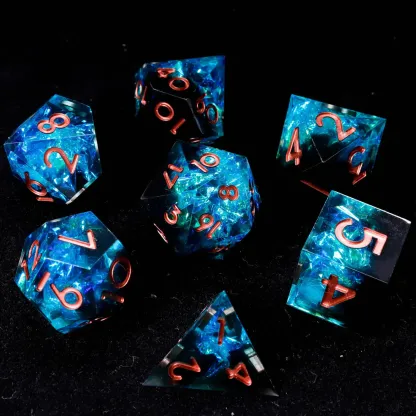 Blue Lightning DND Dice Set – Sharp Polyhedral Resin Dice, Birthday Gift for Boyfriend
