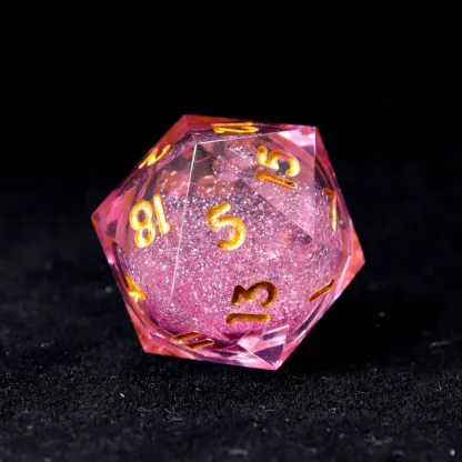 Pink Liquid Core DND Dice Set – Sharp D6 & D20, Birthday Gift for D&D Players
