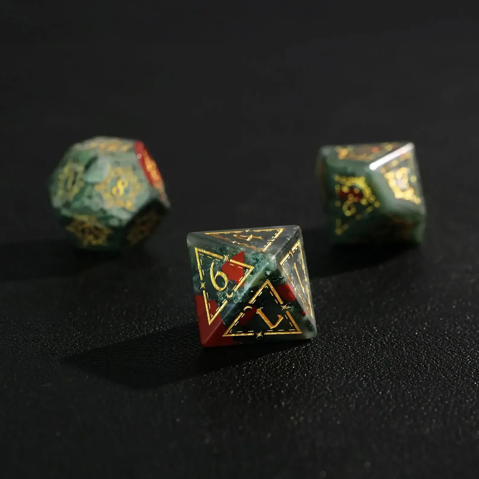 Red Natural Bloodstone Dungeons & Dragons Polyhedron RPG Gem Dice Set