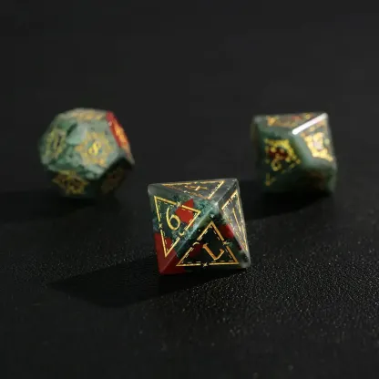 Red Natural Bloodstone Dungeons & Dragons Polyhedron RPG Gem Dice Set