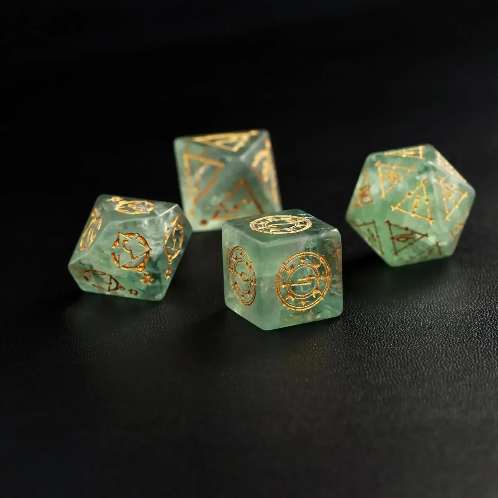 Green Fluorite DND Dice Set, Dungeons and Dragons Polyhedral RPG Gemstone Dice Set