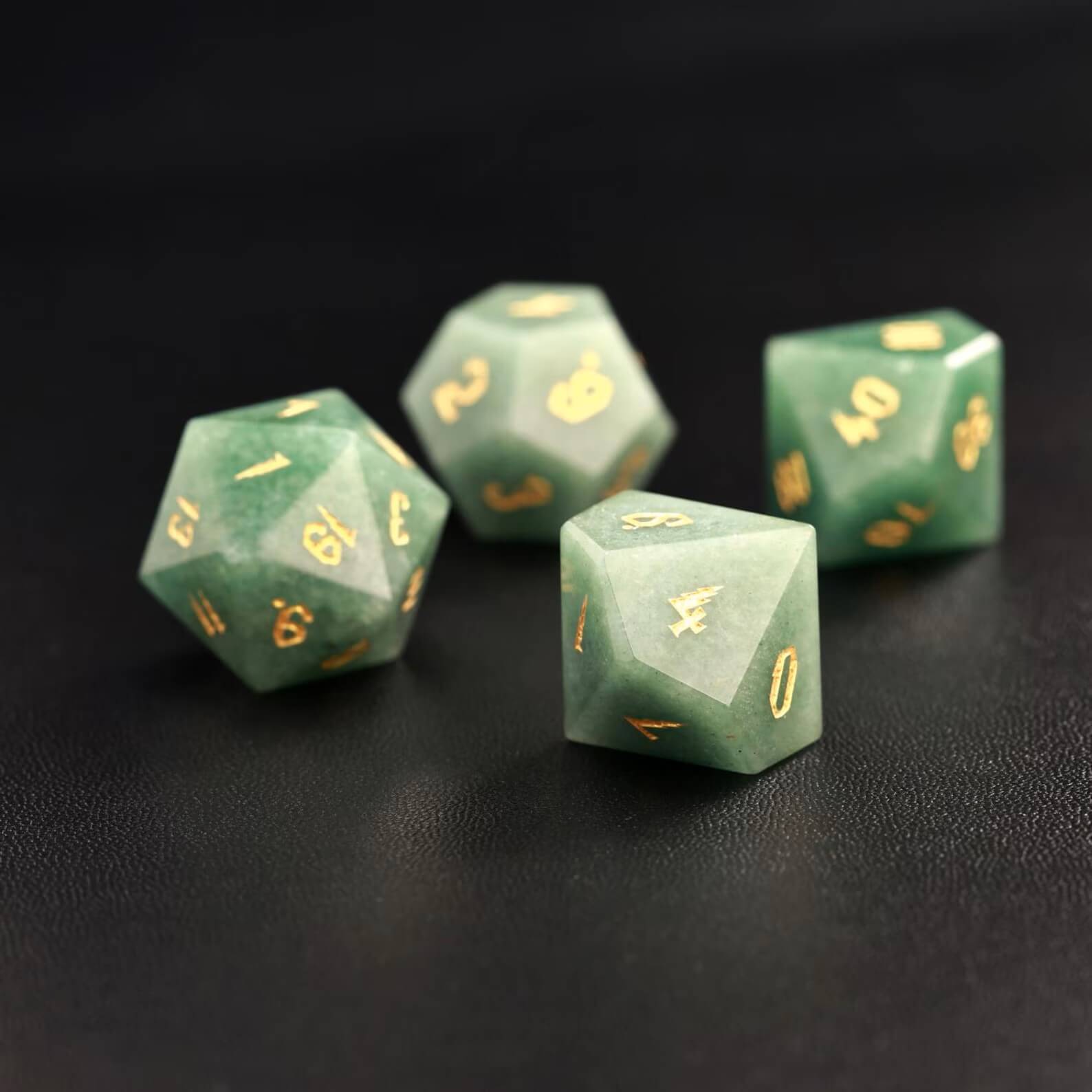 Green Jade DND Dice Set – Handcrafted Aventurine Sharp-Edge Polyhedral Dice