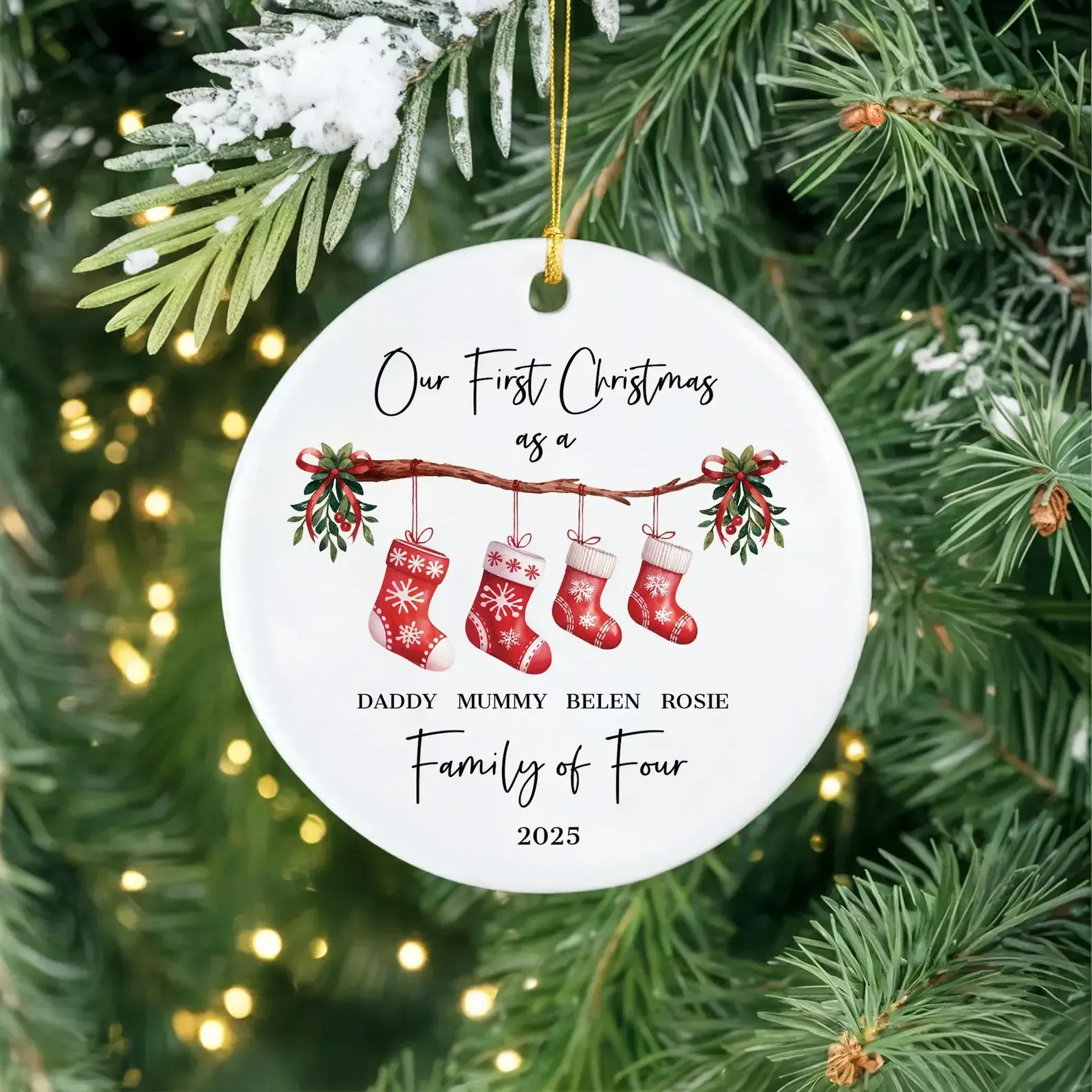 Personalised First Christmas as a Family of 4 Ornament