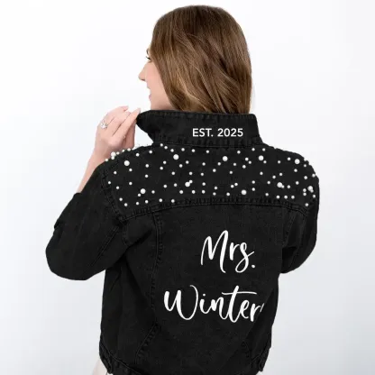 Embroidered Bride Denim Jacket – Custom Pearl Wedding Jacket