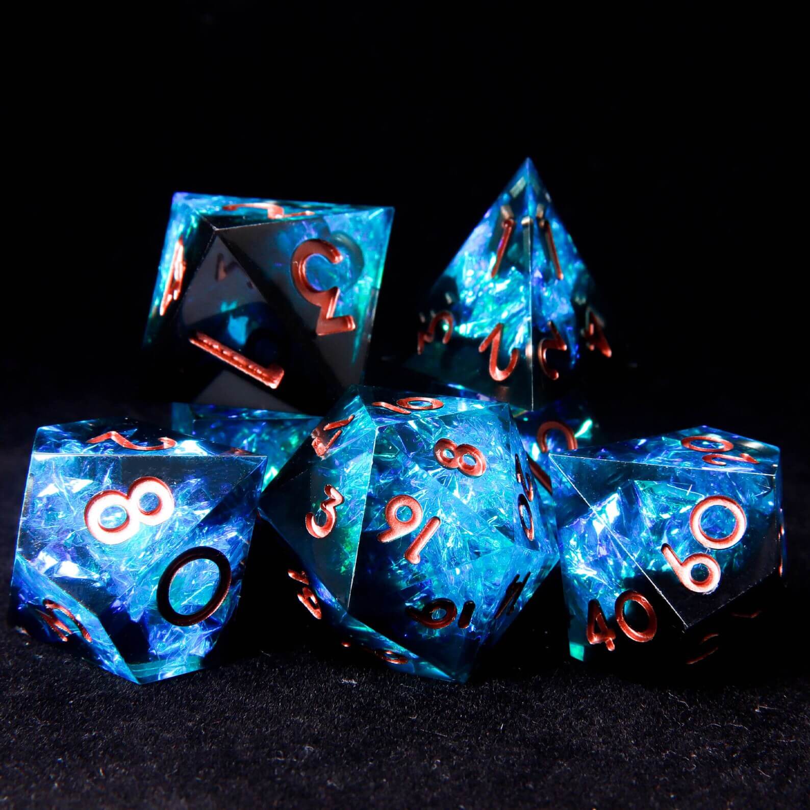 Blue Lightning DND Dice Set – Sharp Polyhedral Resin Dice, Birthday Gift for Boyfriend