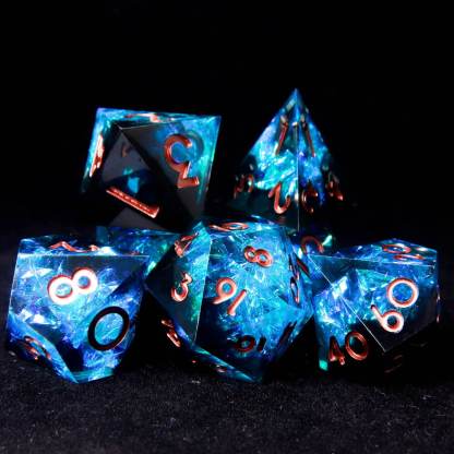 Blue Lightning DND Dice Set – Sharp Polyhedral Resin Dice, Birthday Gift for Boyfriend