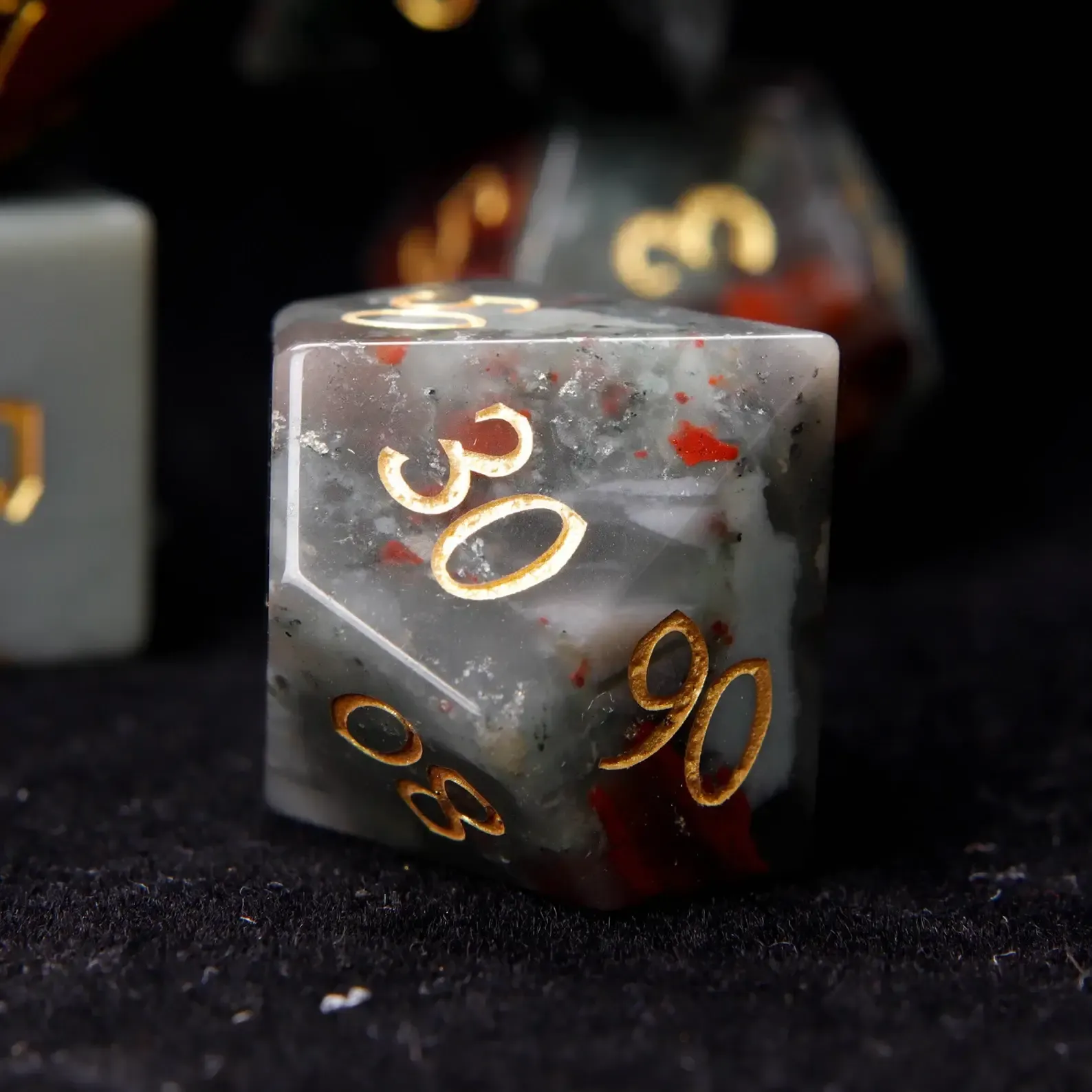 Red Natural Bloodstone D&D Dice Set – Sharp Edge Gemstone RPG Dice