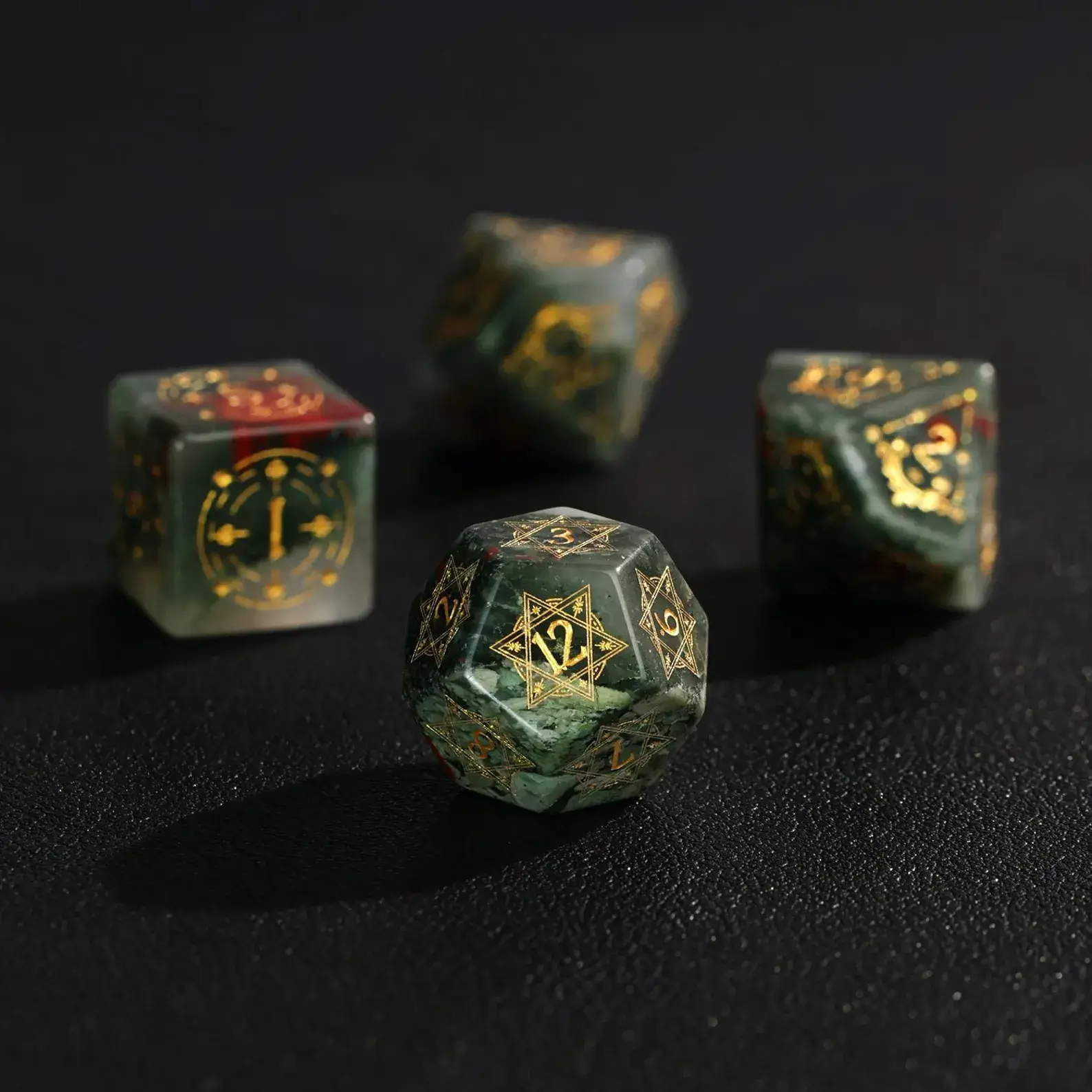 Red Natural Bloodstone Dungeons & Dragons Polyhedron RPG Gem Dice Set