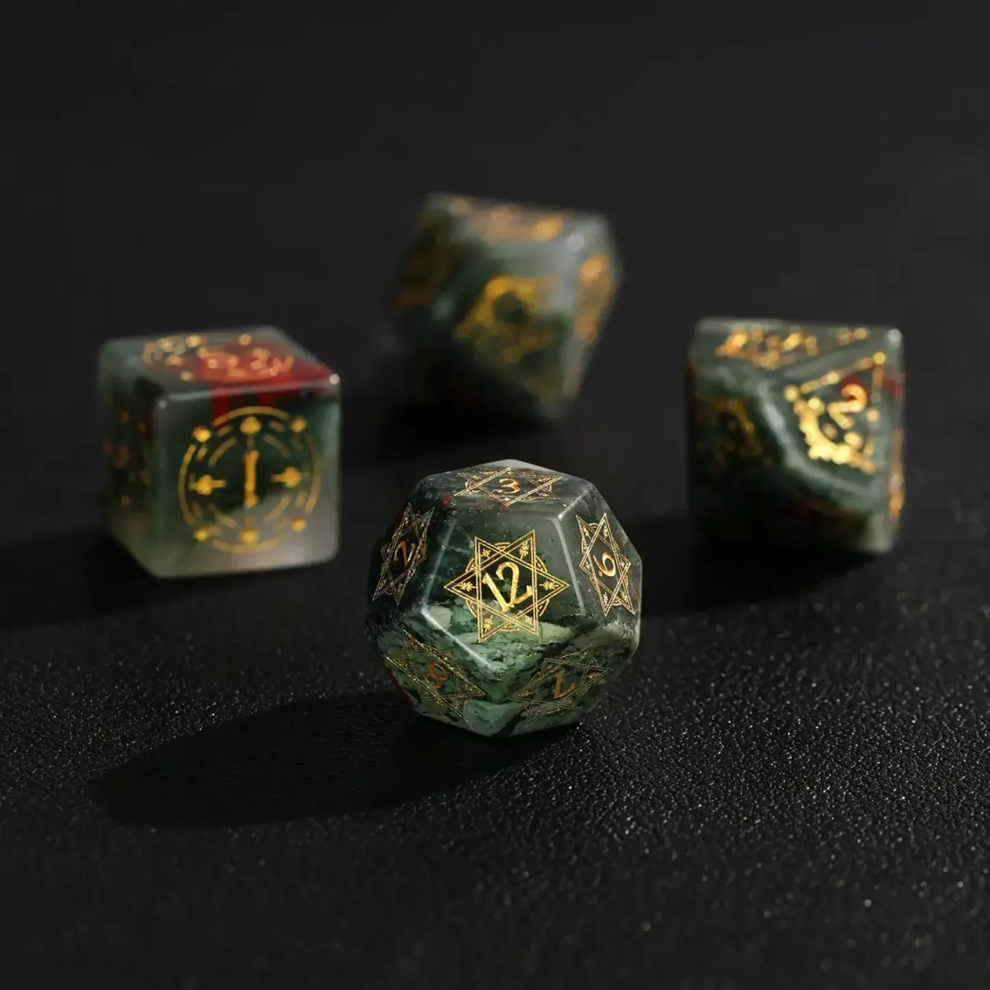 Red Natural Bloodstone Dungeons & Dragons Polyhedron RPG Gem Dice Set