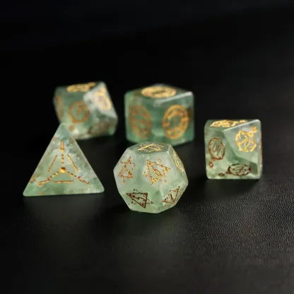 Green Fluorite DND Dice Set, Dungeons and Dragons Polyhedral RPG Gemstone Dice Set