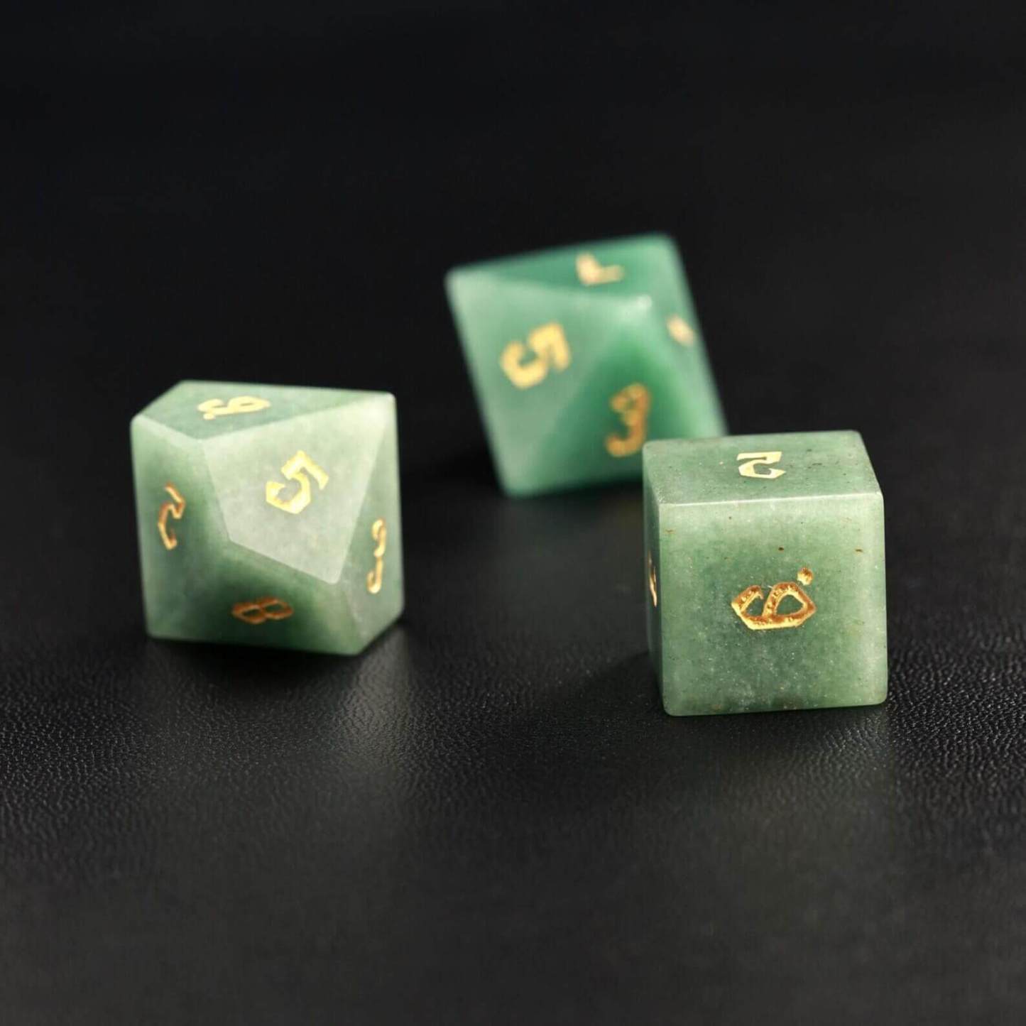 Green Jade DND Dice Set – Handcrafted Aventurine Sharp-Edge Polyhedral Dice