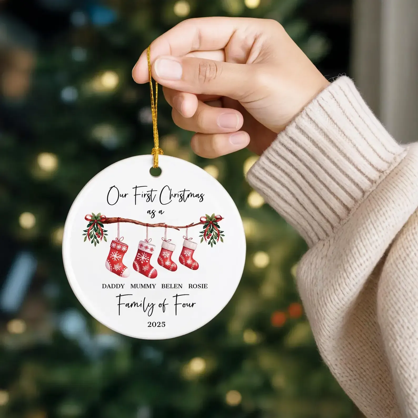 Personalised First Christmas as a Family of 4 Ornament