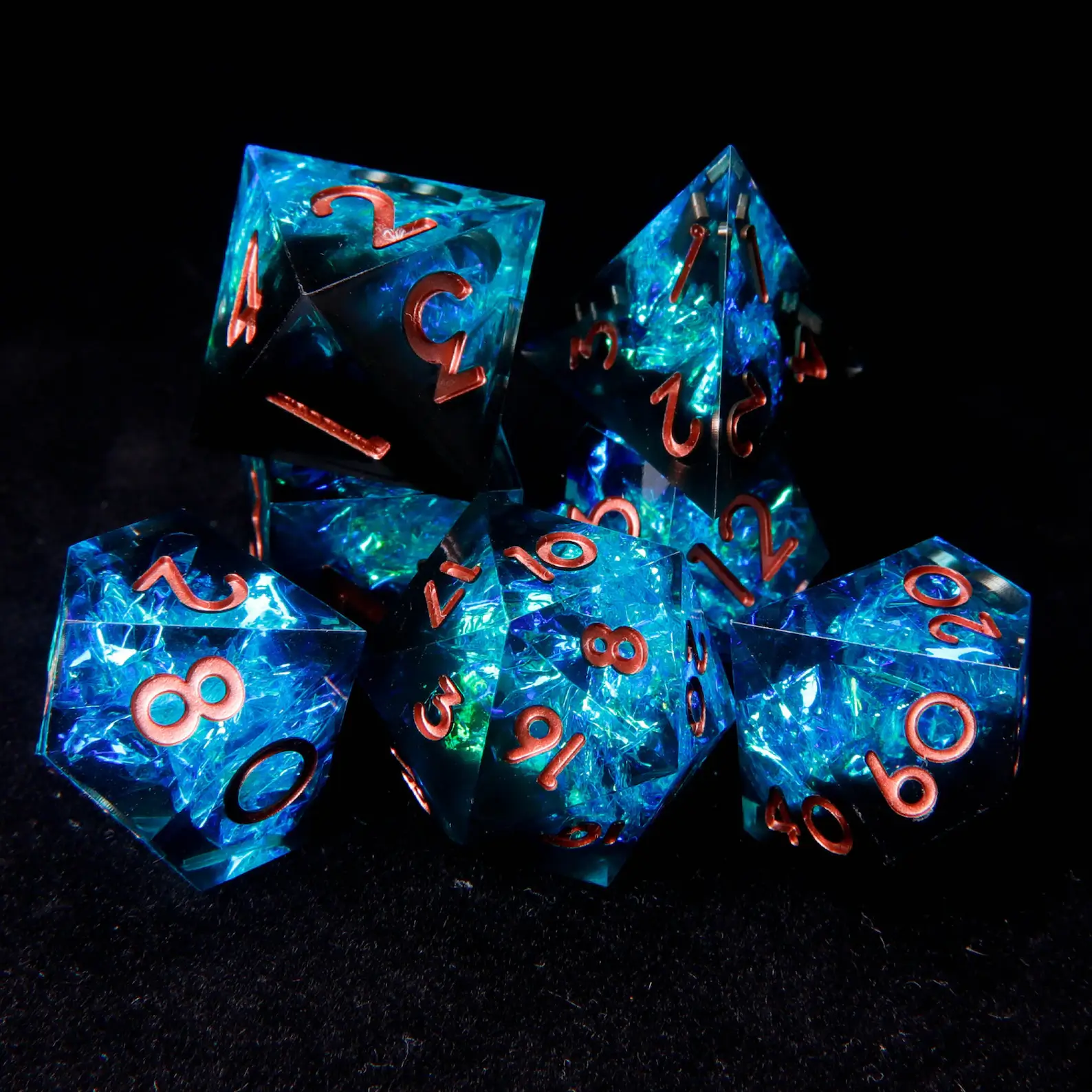 Blue Lightning DND Dice Set – Sharp Polyhedral Resin Dice, Birthday Gift for Boyfriend